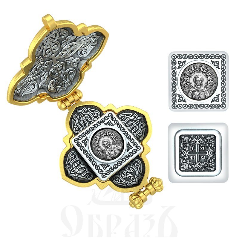 крест мощевик святая блаженная матрона московская, серебро 925 проба с золочением (арт. 05.102)