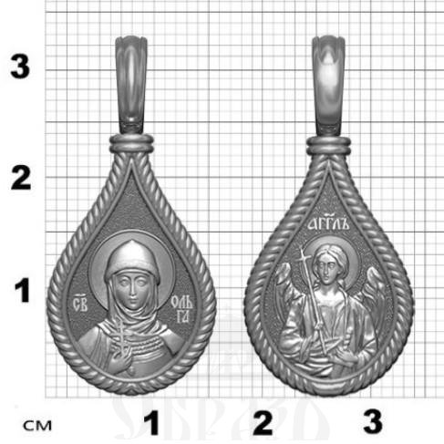 нательная икона св. равноапостольная княгиня ольга, серебро 925 проба с платинированием (арт. 06.032р)