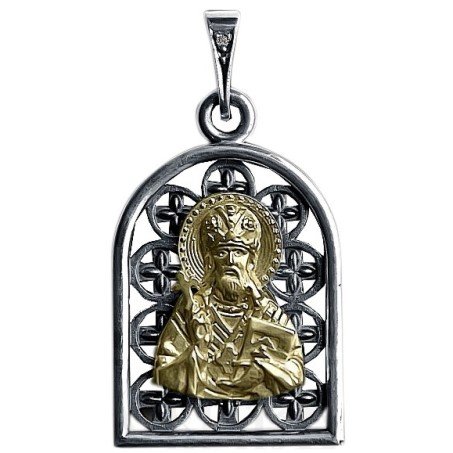 нательная икона священномученик иларион троицкий, серебро 925 проба, золото 375 проба и бриллиан (арт. 630)