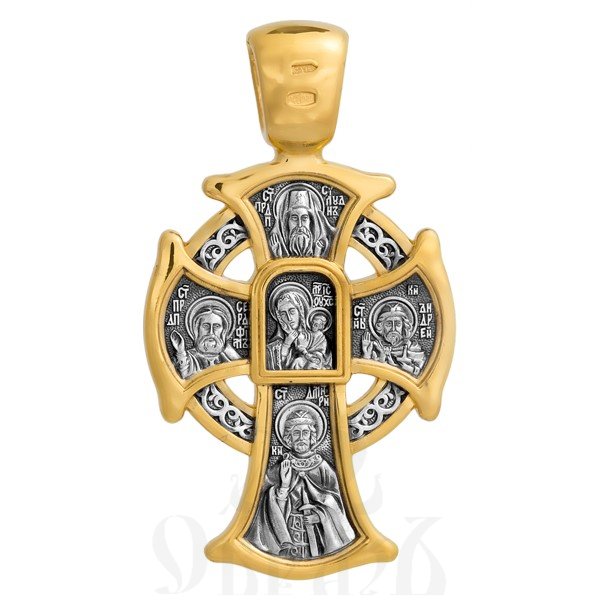 крест «господь вседержитель. икона божией матери «отрада и утешение», серебро 925 проба с золочением (арт. 101.061)